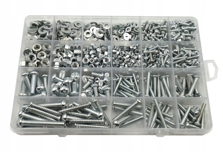ZESTAW ŚRUBEK ŚRUB I NAKRĘTEK 1100szt W PUDEŁKU ŚRUBKI NAKRĘTKI M3 M4 M5 M6