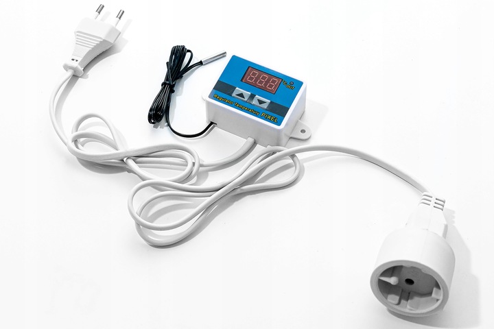 REGULATOR TEMPERATURY TERMOSTAT ELEKTRONICZNY Z GNIAZDKIEM i WTYCZKĄ 230V
