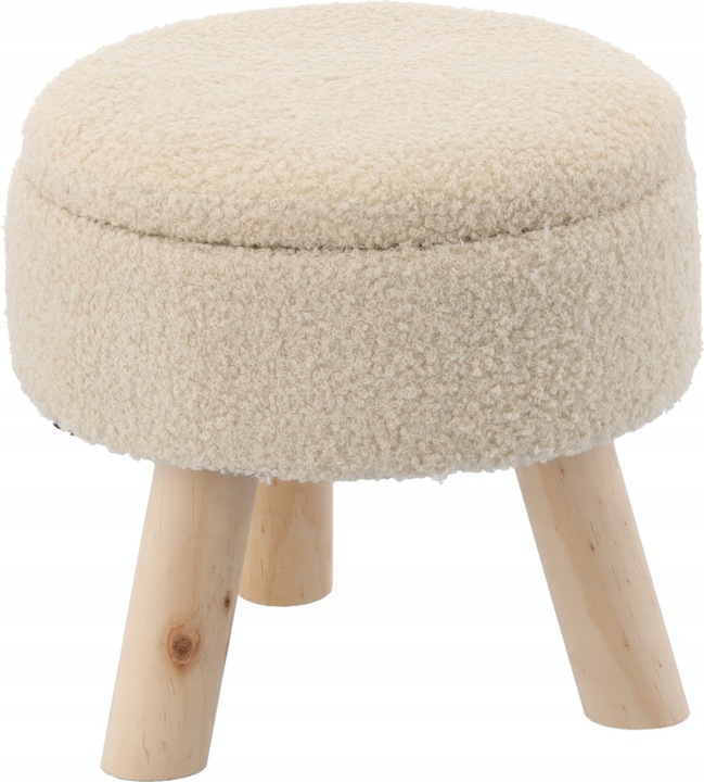 PUFA PUF OKRĄGŁA NA DREWNIANYCH NÓŻKACH ZE SCHOWKIEM DO SALONU BEŻOWA