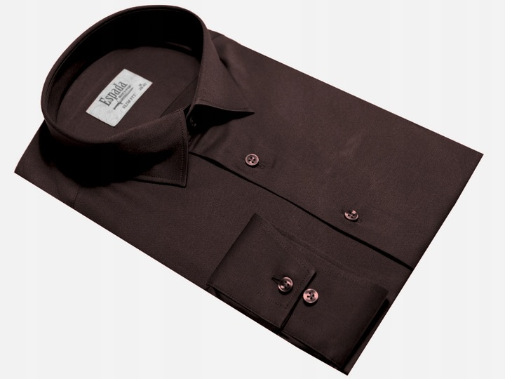 Koszula męska slim biznesowa elegancka dopasowana brąz czekoladowa