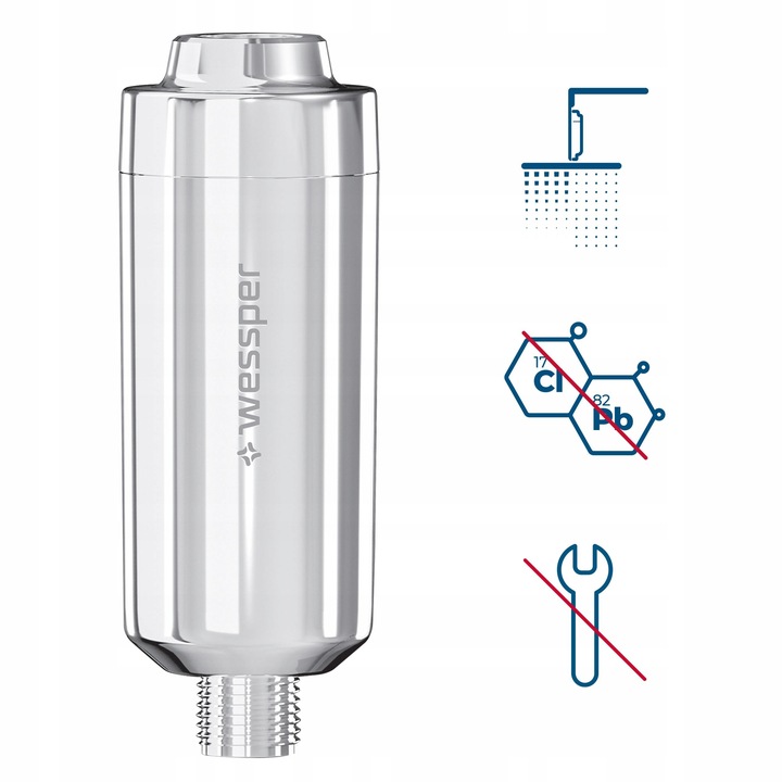 Filtr prysznicowy wkład do twardej wody srebrny chrom bez BPA