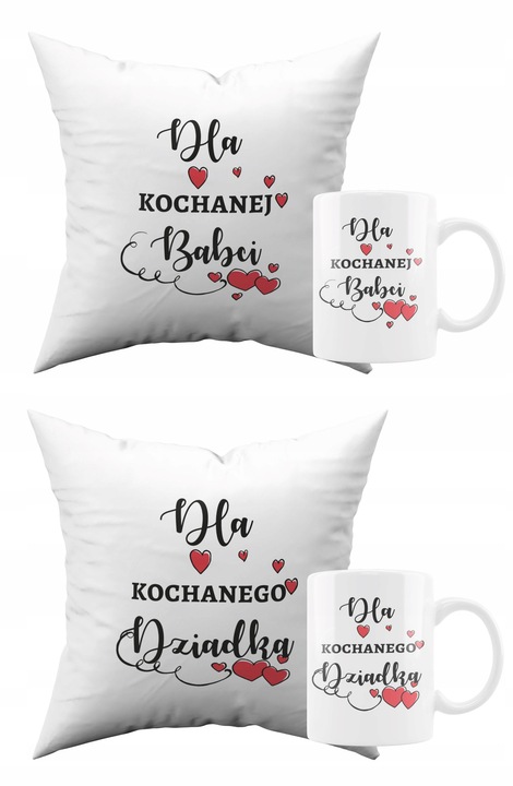 PREZENT NA DZIEŃ BABCI I DZIADKA ZESTAW PODUSZEK KUBKÓW 2SZT.