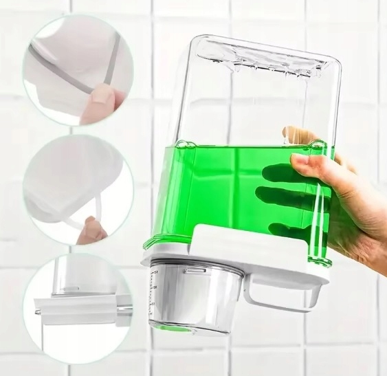 POJEMNIK PUDEŁKO ORGANIZER Z MIARKĄ NA PROSZEK PŁYN DO PRANIA PŁUKANIA 1,1L