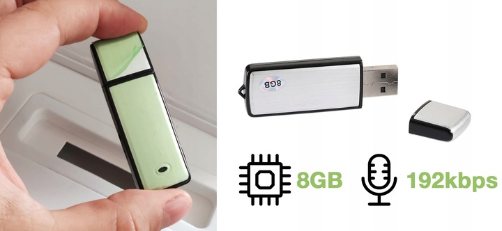 Profesjonalny MINI Dyktafon Cyfrowy PENDRIVE Podsłuch Szpiegowski SPY