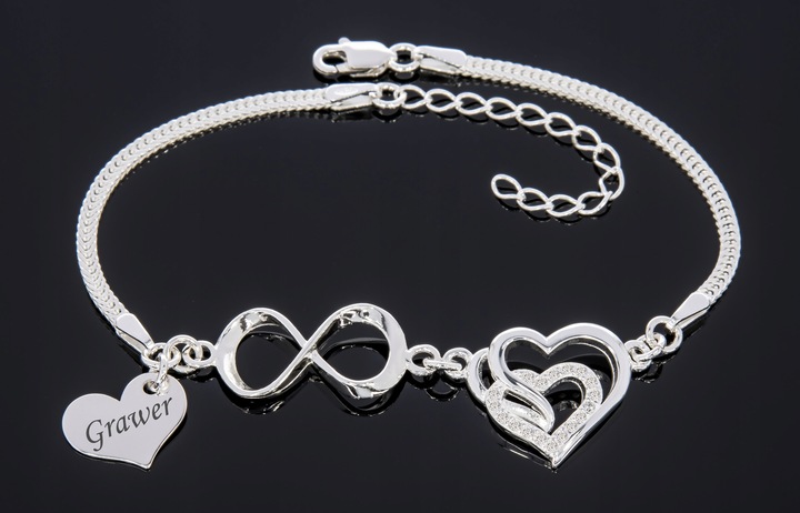 Bransoletka srebrna damska Serce Nieskończoność