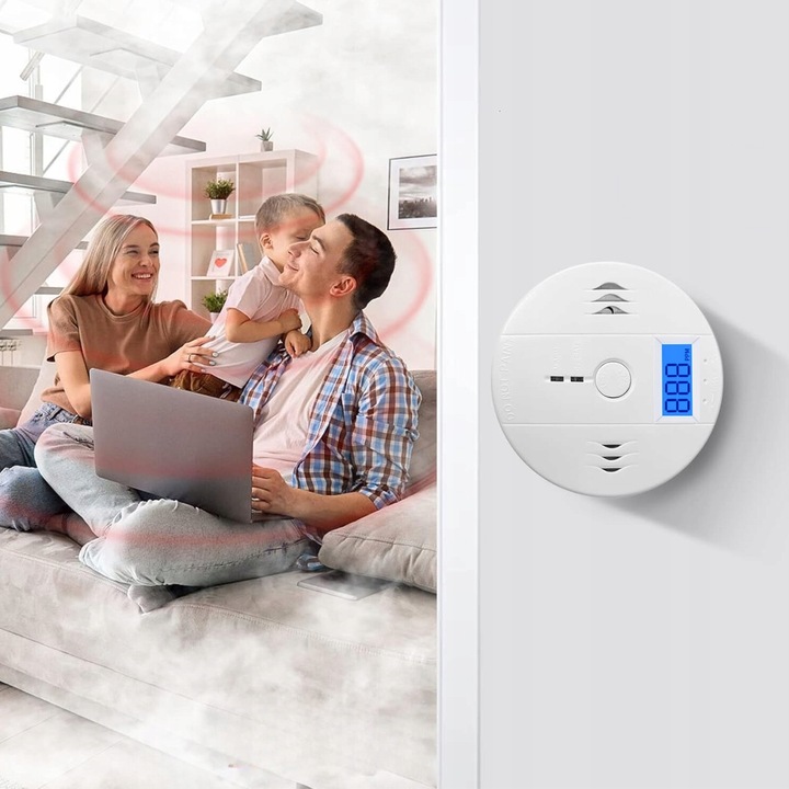 CZUJNIK CZADU I DYMU GAZU CO TLENKU WĘGLA CERTYFIKOWANY BEZPRZEWODOWY LCD