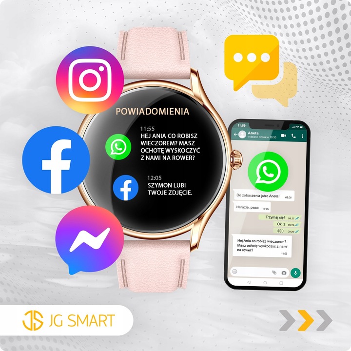 SMARTWATCH DAMSKI ZEGAREK PL MENU POWIADOMIENIA ROZMOWY SMART WATCH 4 PASKI