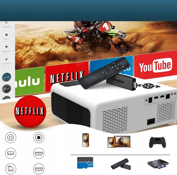 Projektor Rzutnik LED WiFi Android TV FULL HD 4K 24000lm 800 ansi Autofocus