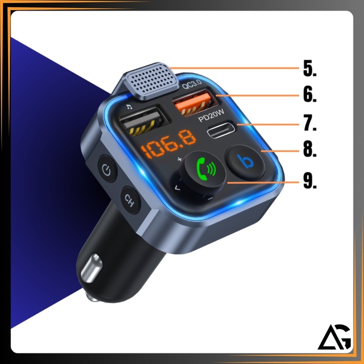 TRANSMITER BLUETOOTH SAMOCHODOWY FM 3x USB ADAPTER SZYBKA ŁADOWARKA MP3