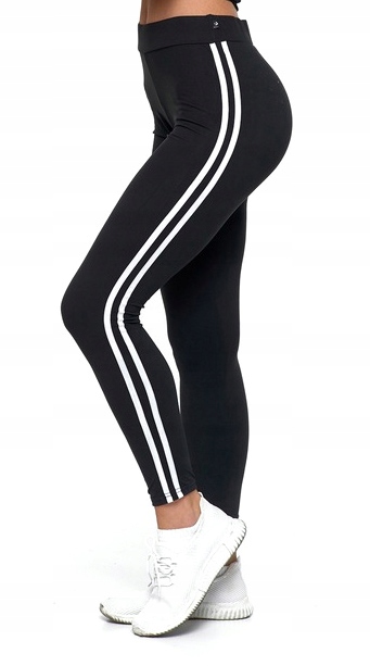 Legginsy z Lampasem Czarne Wysoki Stan Kryjące Miękkie Wygodne MORAJ