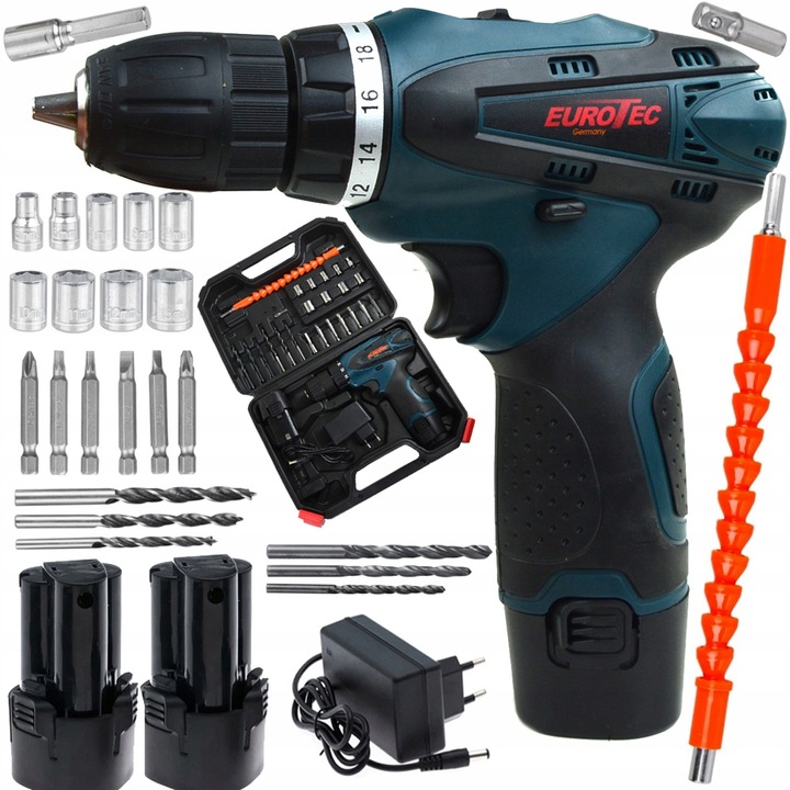 WKRĘTARKA AKUMULATOROWA 2x Akumulator 2 BIEGI WALIZKA + Zestaw Bitów