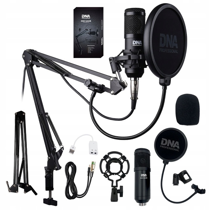 MIKROFON POJEMNOŚCIOWY USB STUDYJNY FILTR + UCHWYT DO KOMPUTERA ZESTAW DNA