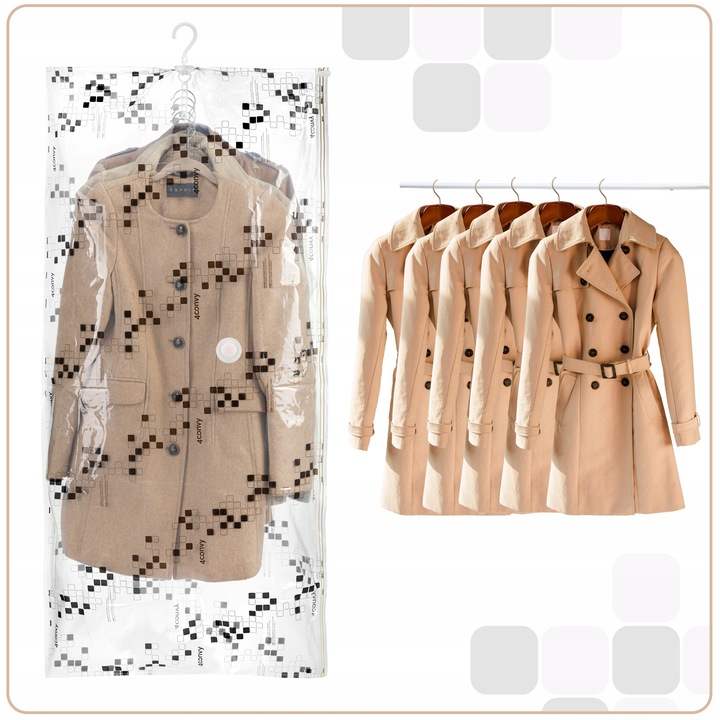 4CONVY 3x Wiszący worek próżniowy na ubrania z wieszakiem 70x140