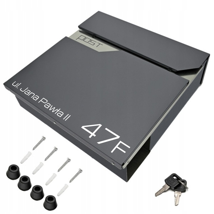 SKRZYNKA NA LISTY POCZTOWA Z ADRESEM NAPISEM NUMEREM DOMU ANTRACYT