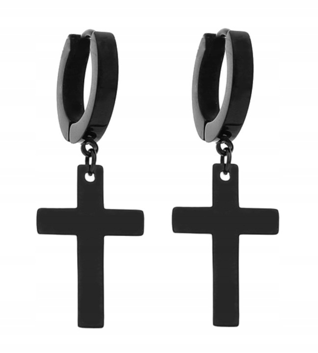 KOLCZYKI CZARNE KRZYŻYKI STAL CHIRURGICZNA