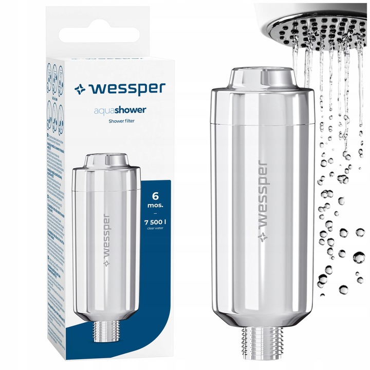 Filtr prysznicowy wkład do twardej wody srebrny chrom bez BPA