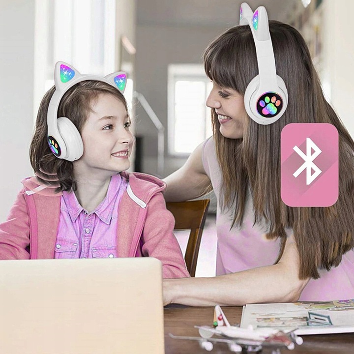 SŁUCHAWKI BEZPRZEWODOWE B39 Z USZAMI BLUETOOTH RGB KOCIE USZY DLA