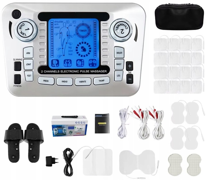 ELEKTROSTYMULATOR TENS EMS ELEKTRODY 3 RODZAJE + BAT