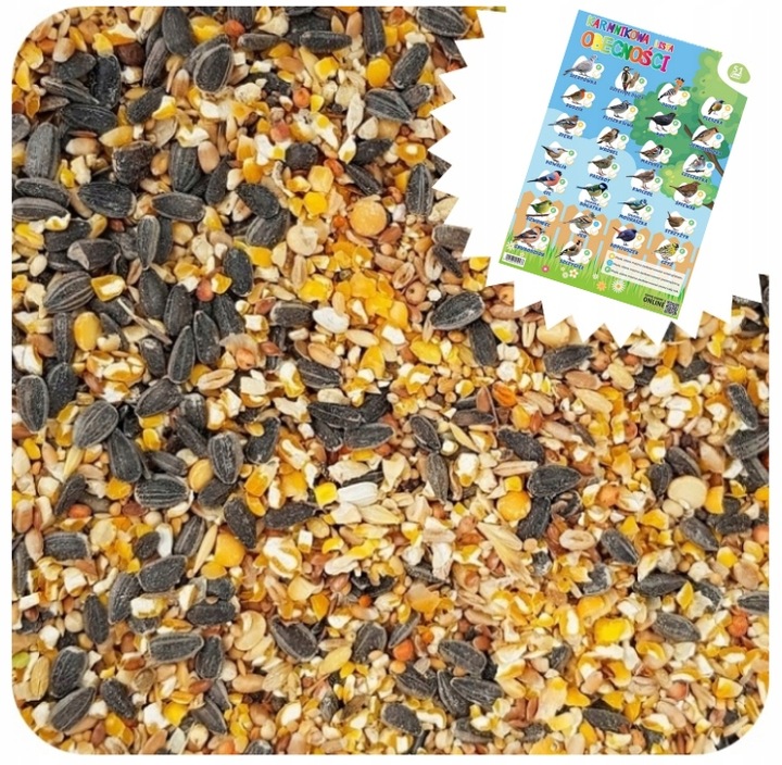 KARMA DLA PTAKÓW 20kg ZE SŁONECZNIK DROBNE ZIARNO DO KARMNIK + PLAKAT