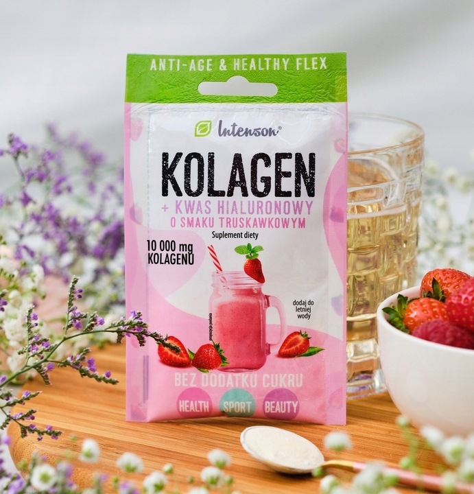 10x INTENSON KOLAGEN + KWAS HIALURONOWY + WITAMINA C do picia truskawkowy