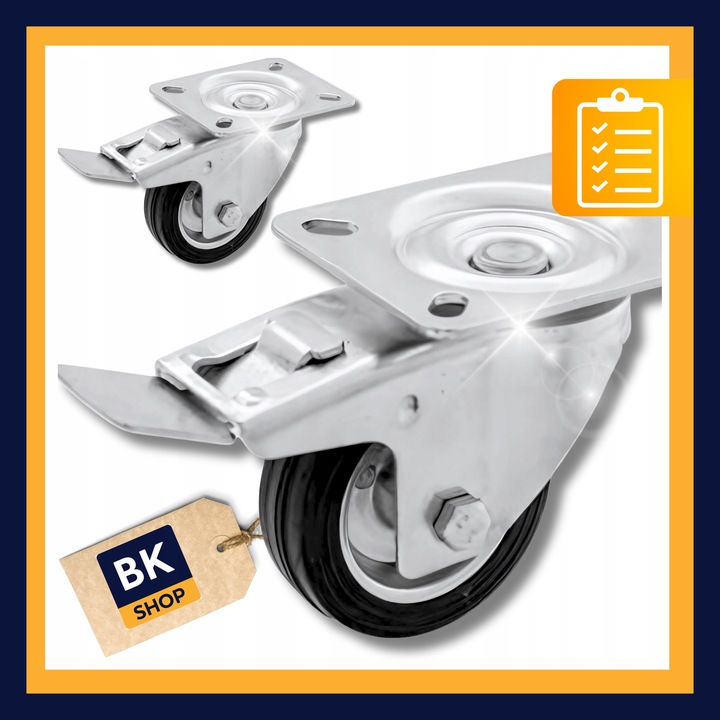 ZESTAW JEZDNY KÓŁ KÓŁEK KOŁA GUMOWE 4 szt 75 mm 160 kg Z HAMULCEM