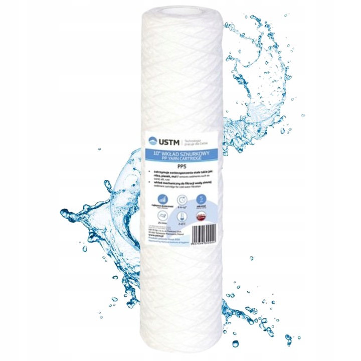 10x FILTR WODY WKŁAD SZNURKOWY WSTĘPNY 10" USTM FILTRACJA 20 MIKRON PP20M