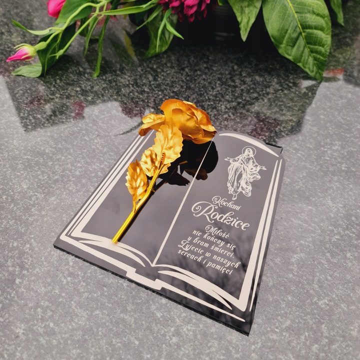 DEKORACJA na grób GRAWEROWANY ZNICZ podstawka na cmentarz RÓŻA DLA