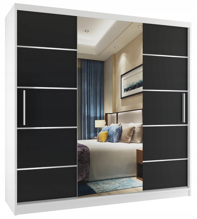 Szafa przesuwna PREMIUM z lustrem SZUFLADY 200 cm