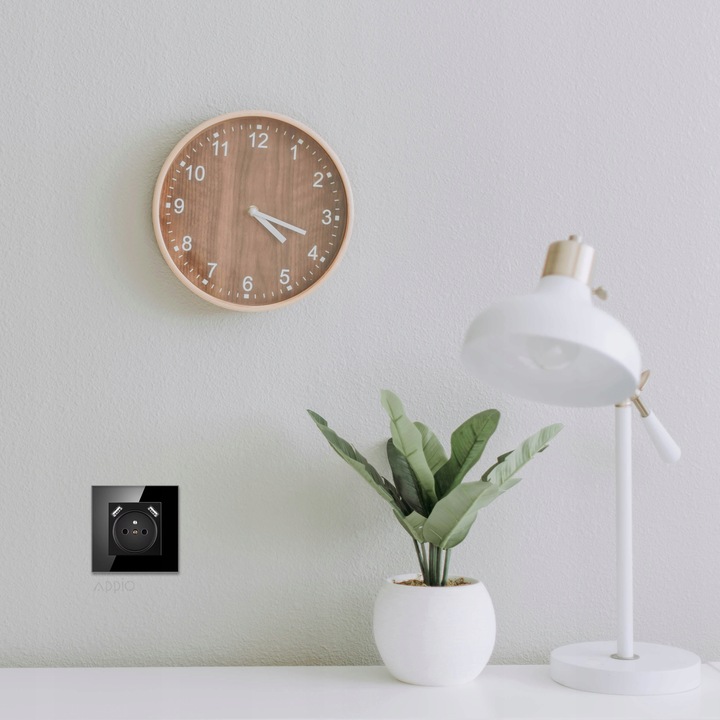 Kontakt GNIAZDO ELEKTRYCZNE Z BOLCEM szklane POJEDYNCZE CZARNE 2x USB