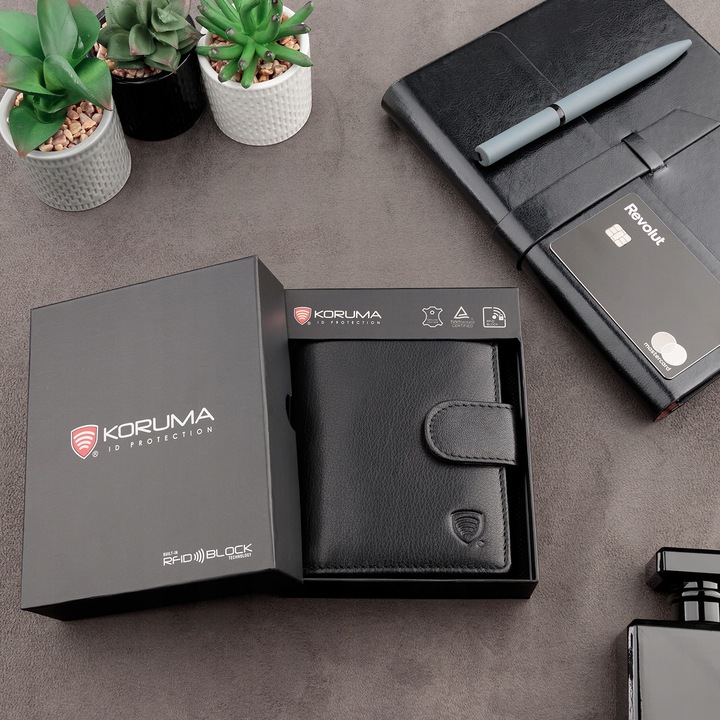 Pojemny PORTFEL MĘSKI Skórzany Pionowy OCHRONA RFID BLOCK Karty | KORUMA