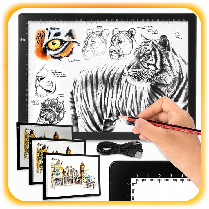 PODŚWIETLANA DESKA KREŚLARSKA LED TABLET GRAFICZNY DO RYSOWANIA A4 PREZENT