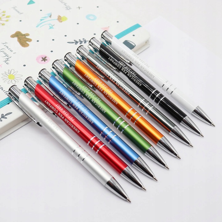 DŁUGOPISY REKLAMOWE Z GRAWEREM LOGO TWÓJ NAPIS CZARNY WKŁAD GRAWER 100 szt.