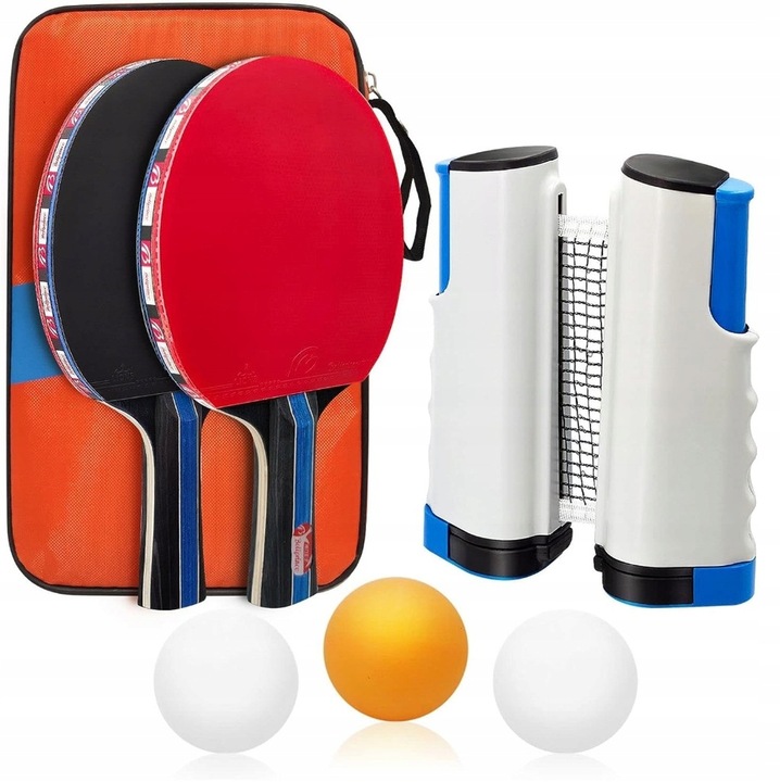 ZESTAW RAKIETEK DO TENISA STOŁOWEGO Z SIATKĄ + 3 PIŁKI DO PING PONGA
