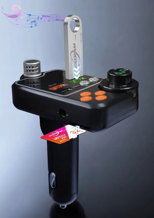 TRANSMITER FM ZESTAW GŁOŚNOMÓWIĄCY BT 5.0 ŁADOWANIE QC 3x USB PD RGB