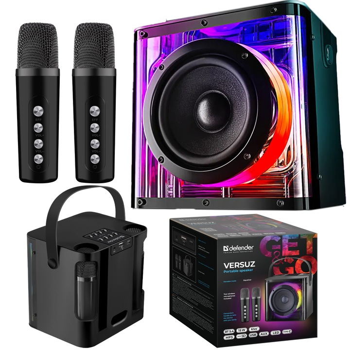 GŁOŚNIK BLUETOOTH Z MIKROFONEM KARAOKE MODE BT 5.4 USB LED MIKROFON 2X