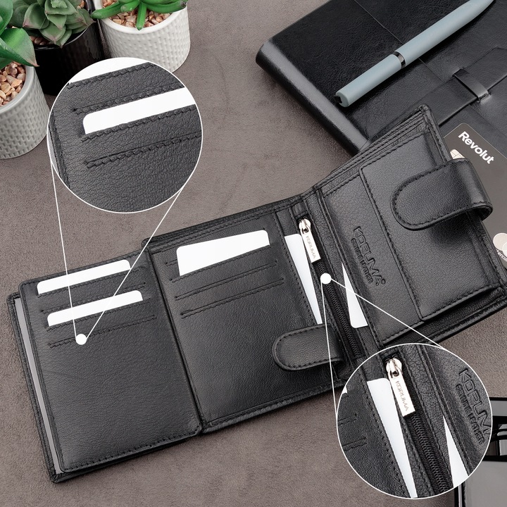 Pojemny PORTFEL MĘSKI Skórzany Pionowy OCHRONA RFID BLOCK Karty |