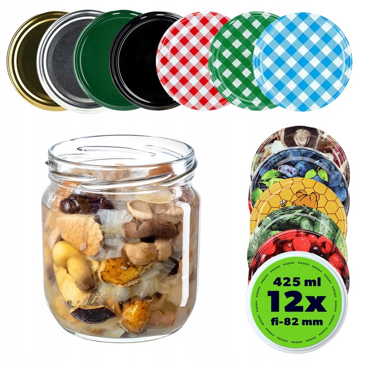 SŁOIK 425 ml SŁOIKI 400 ml NA PRZETWORY MIÓD SZKLANY ZAKRĘTKI 12 SZT FI 82
