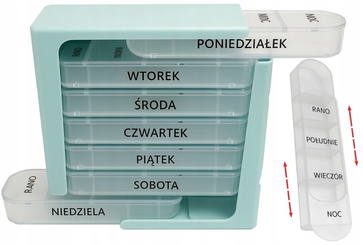Pojemnik na leki kasetka plastikowa na tabletki 7 dni 4 pory dnia