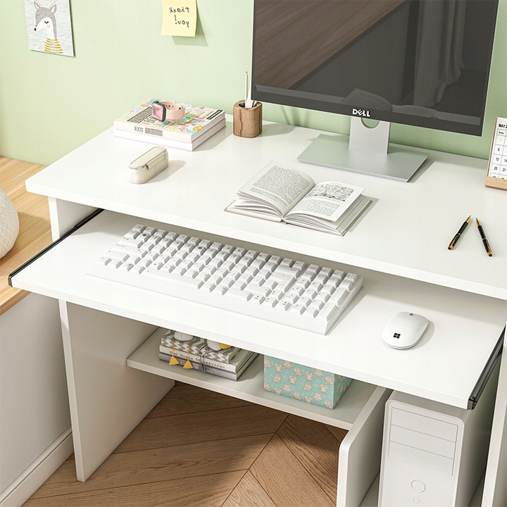 BIURKO KOMPUTEROWE BIAŁE NOWOCZESNE Z SZUFLADĄ PÓŁKAMI MŁODZIEŻOWE