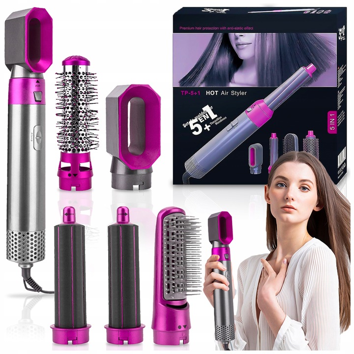 Lokówko-suszarka 5w1 Wielofunkcyjna JONIZACJA SZCZOTKA LOKI REGULACJA 1000W