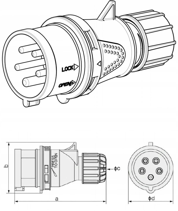 PRZEJŚCIÓWKA Z WTYKU 32A/5 400V NA 3 GNIAZDA 230V