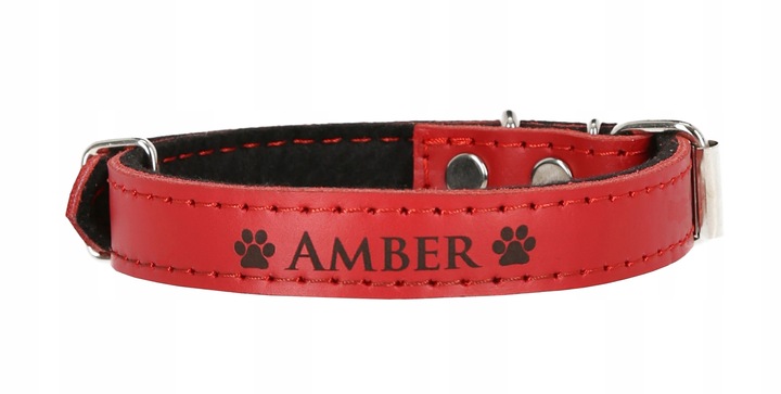 OBROŻA DLA PSA Z IMIENIEM GRAWEREM SKÓRZANA 33-41cm