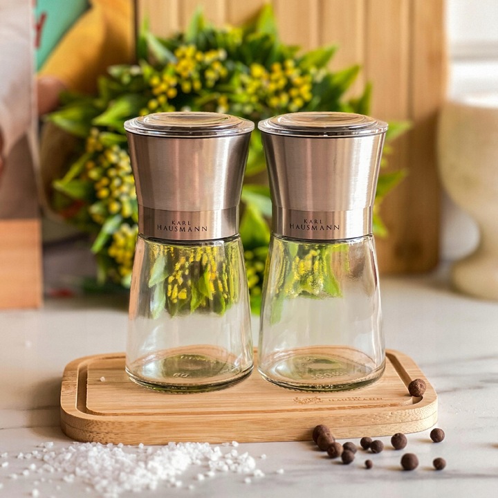 MŁYNEK RĘCZNY do SOLI i PIEPRZU ZESTAW 2szt. SZKLANE MŁYNKI KARL HAUSMANN