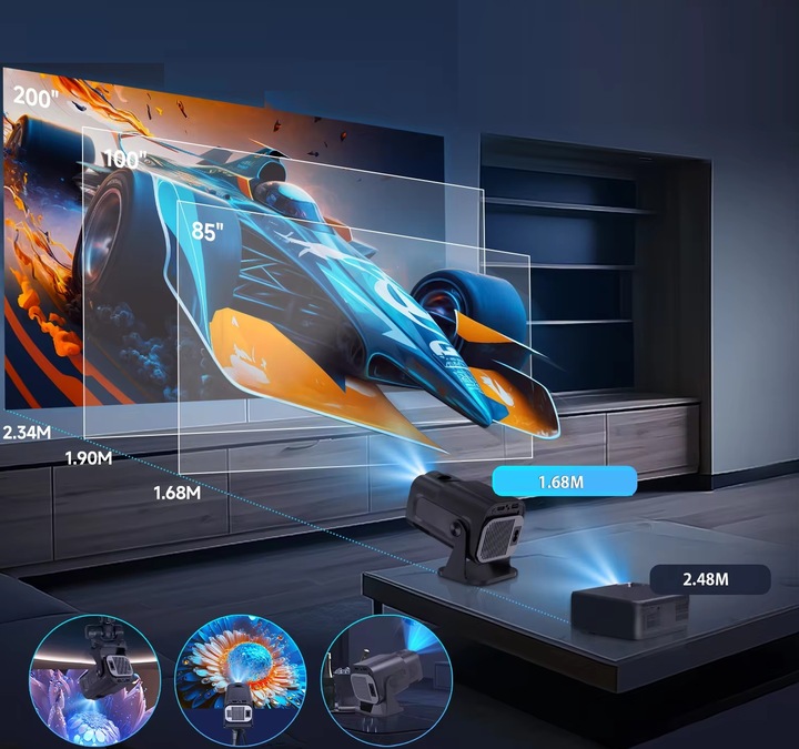 PROJEKTOR RZUTNIK ANDROID TV WIFI LED MINI PRZENOŚNY SMART GŁOŚNIK