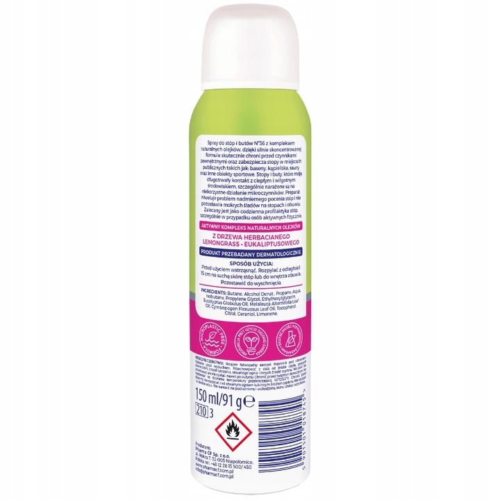 No36 dezodorant spray antyperspirant do stóp butów obuwia mięta limonka x5
