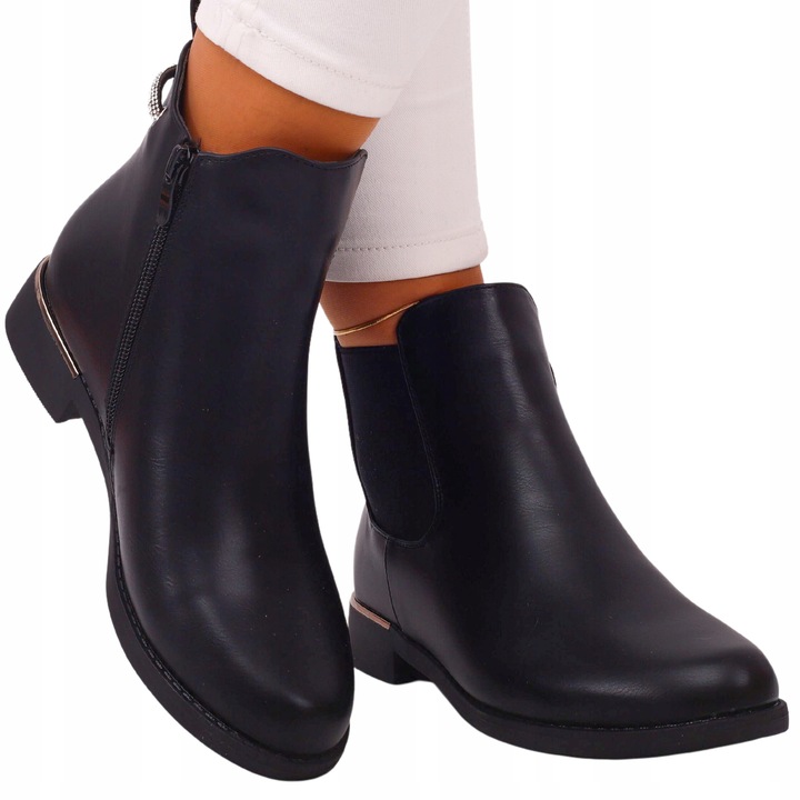 CZARNE BOTKI DAMSKIE SZTYBLETY PŁASKIE SKÓRA