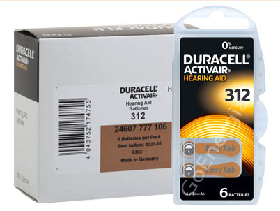 60x Duracell 312 Baterie do aparatu słuchowego