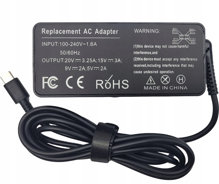 Zasilacz USB-C 65W| Lenovo ThinkPad/Dell Latitude, XPS/HP EliteBook |+kabel