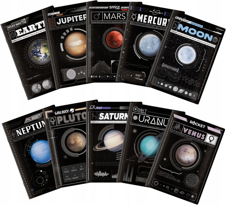 10X ZESZYT TOP 2000 A5 60 KARTEK, KRATKA +MARGINES, KOSMOS, PLANETY