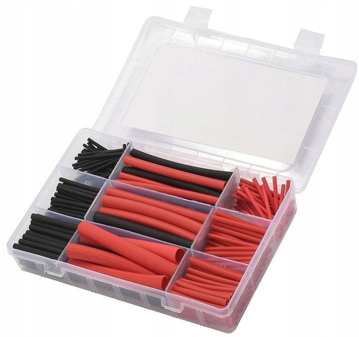 RURKI TERMOKURCZLIWE Z KLEJEM KOSZULKI czarne i czerwone BOX ZESTAW